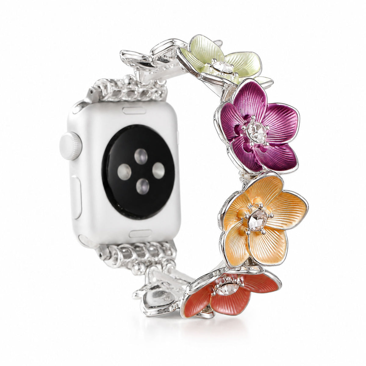 iBandGear Cherry Blossom Crystal Stretch Bracelet Band for Apple Watch - Silver