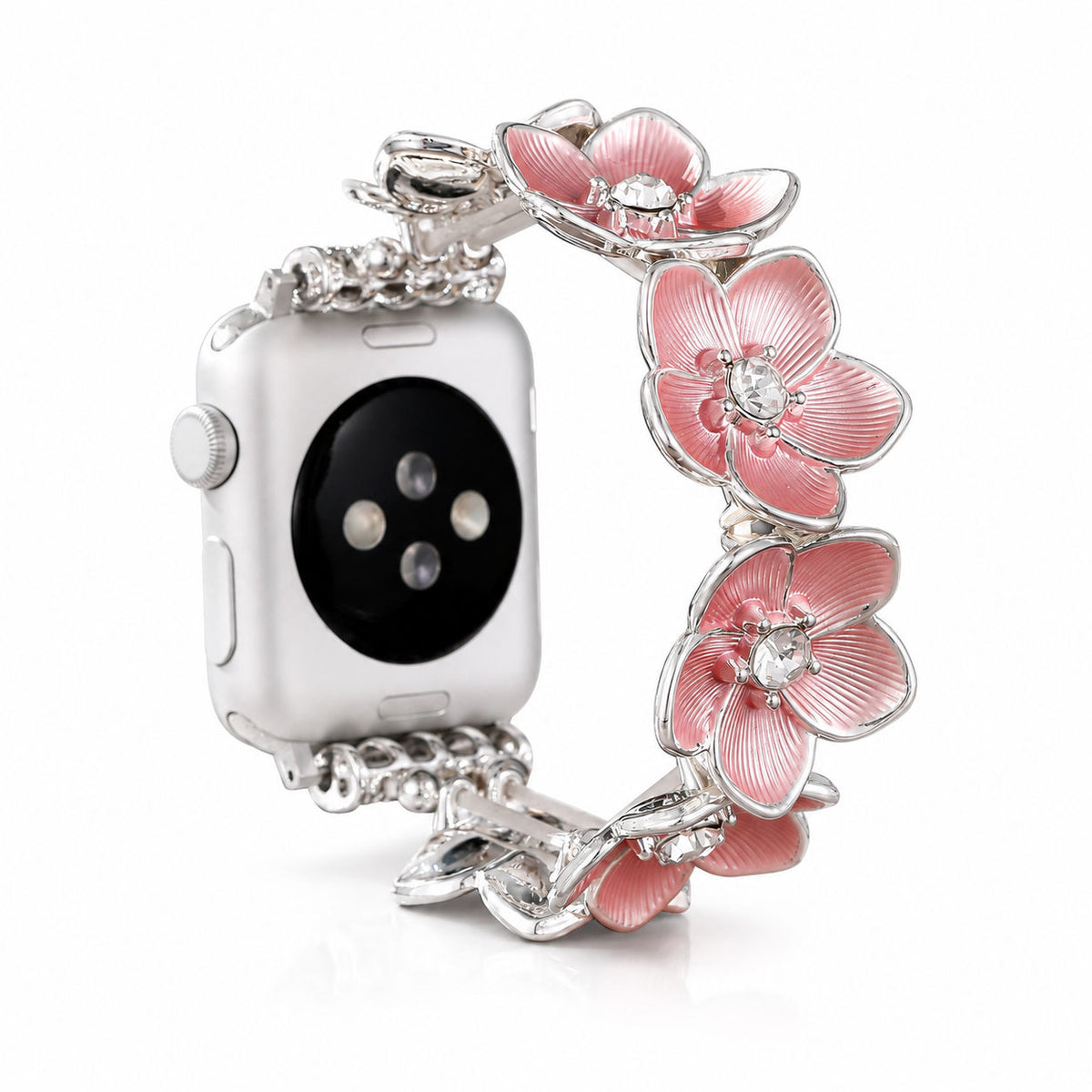 iBandGear Cherry Blossom Crystal Stretch Bracelet Band for Apple Watch - Silver-Pink