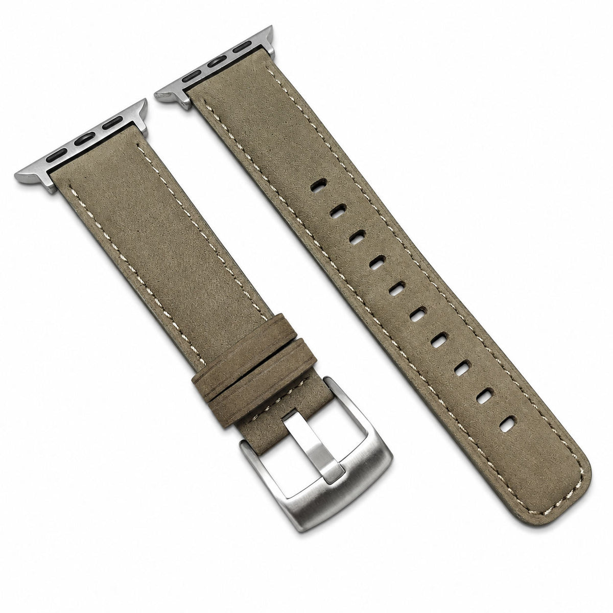 iBandGear Classic Leather Band for Apple Watch - Taupe-Silver