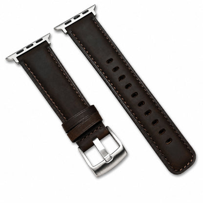 iBandGear Classic Leather Band for Apple Watch - Dark Coffee-Silver