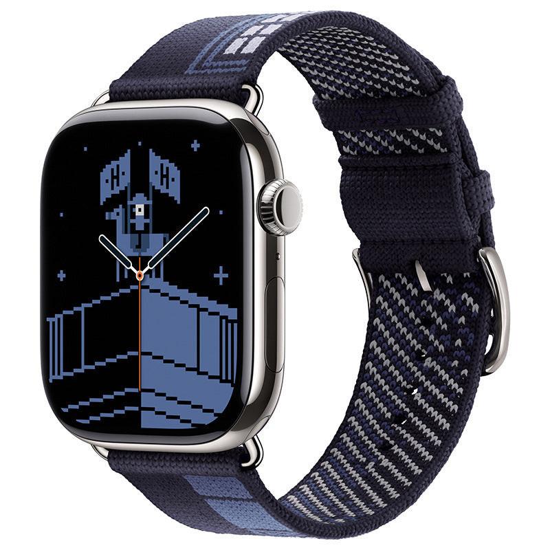 iBandGear Classic Woven Nylon Band with Retro Check Pattern for Apple Watch - Midnight Blue