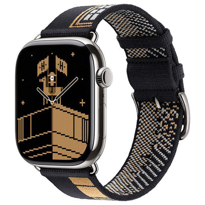 iBandGear Classic Woven Nylon Band with Retro Check Pattern for Apple Watch - Black & Gold