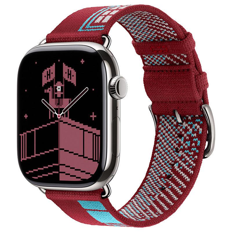 iBandGear Classic Woven Nylon Band with Retro Check Pattern for Apple Watch - Wine Red