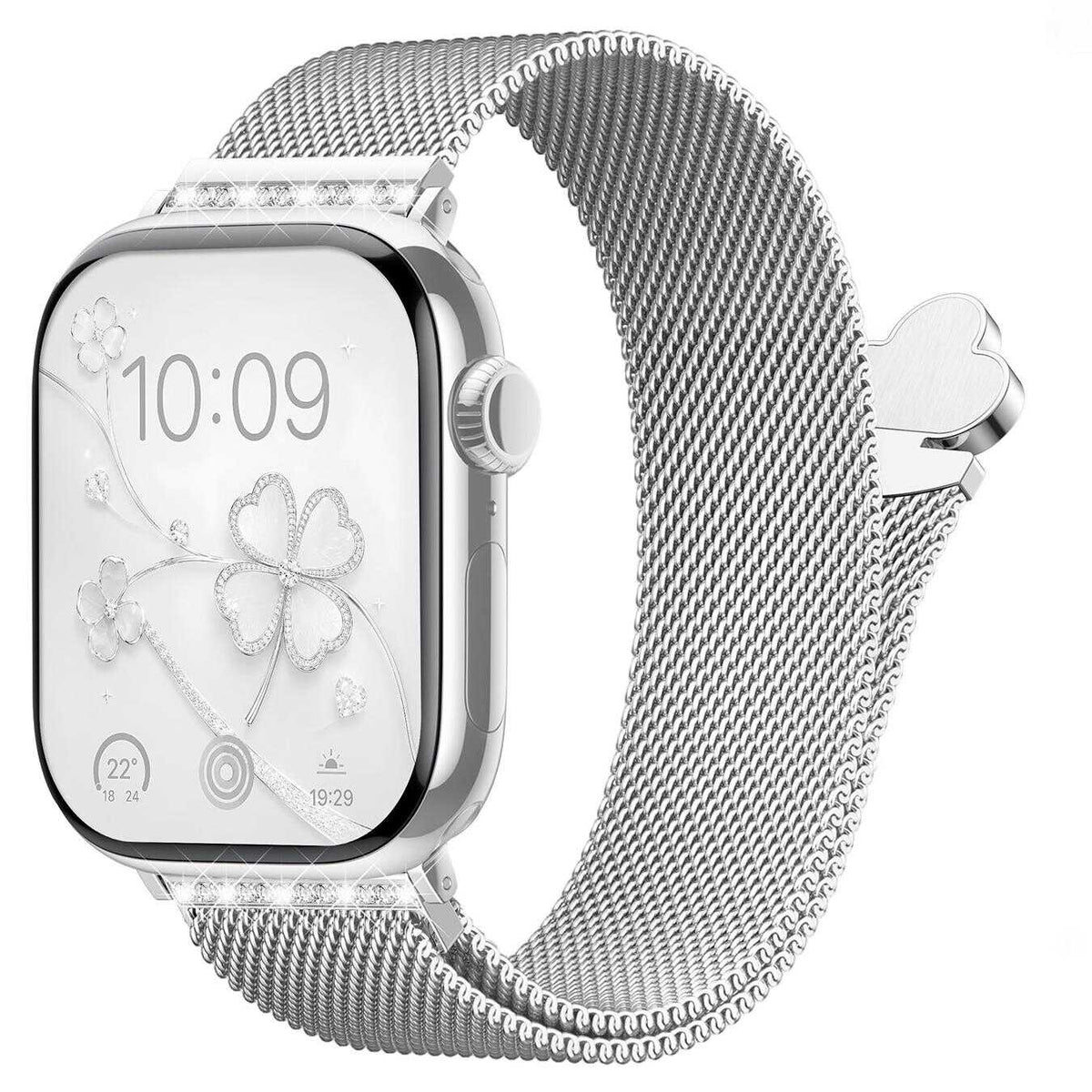 iBandGear Clover Rhinestone Milanese Magnetic Band for Apple Watch - Silver