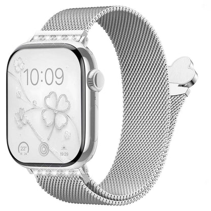 iBandGear Clover Rhinestone Milanese Magnetic Band for Apple Watch - Silver