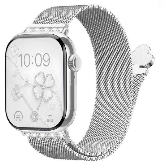 iBandGear Clover Rhinestone Milanese Magnetic Band for Apple Watch - Silver