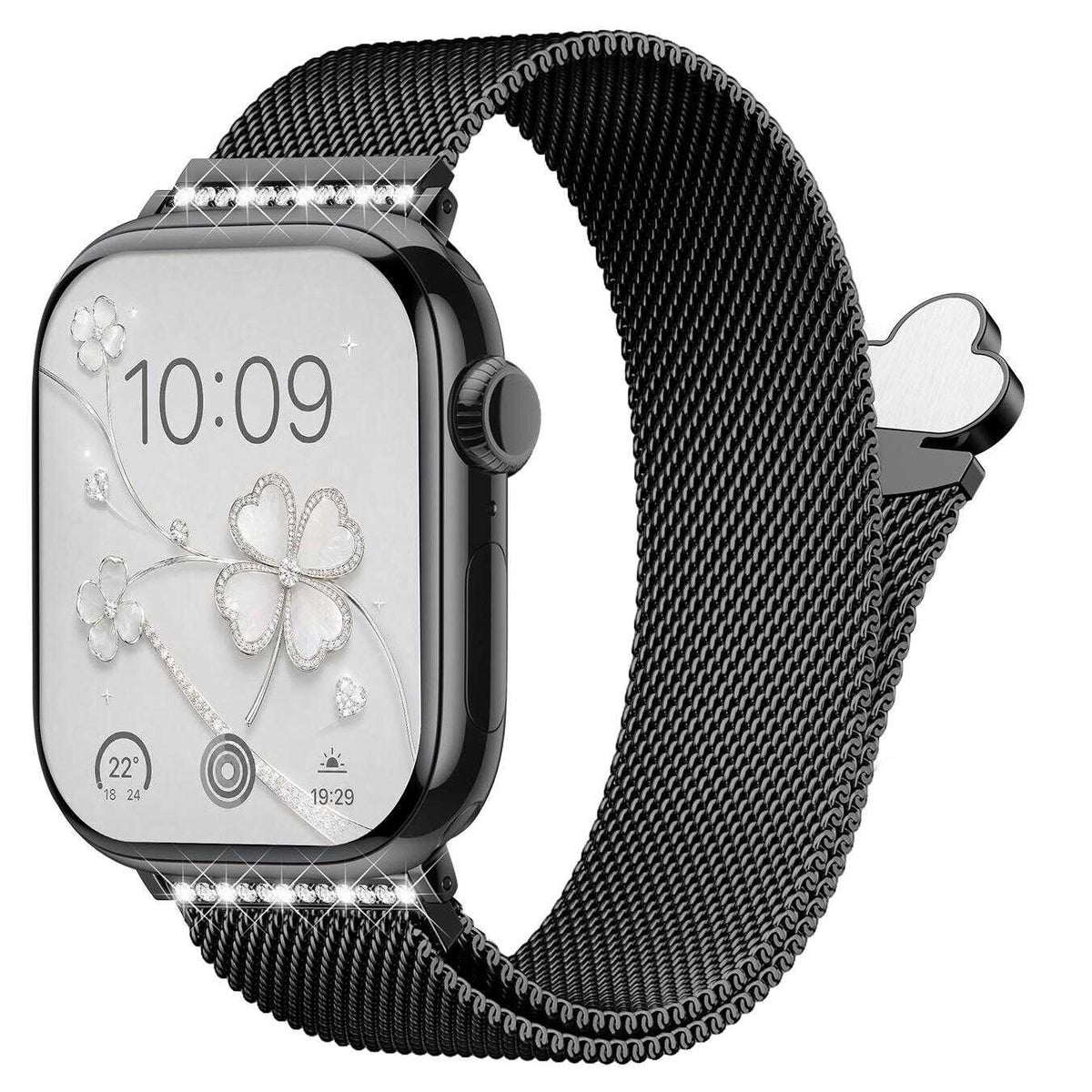 iBandGear Clover Rhinestone Milanese Magnetic Band for Apple Watch - Black