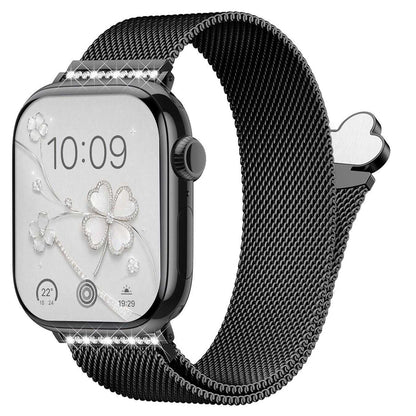iBandGear Clover Rhinestone Milanese Magnetic Band for Apple Watch - Black