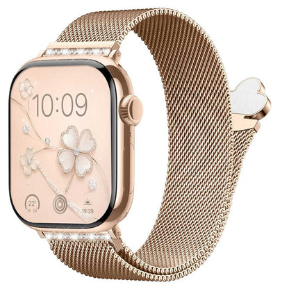 iBandGear Clover Rhinestone Milanese Magnetic Band for Apple Watch - Rose Gold