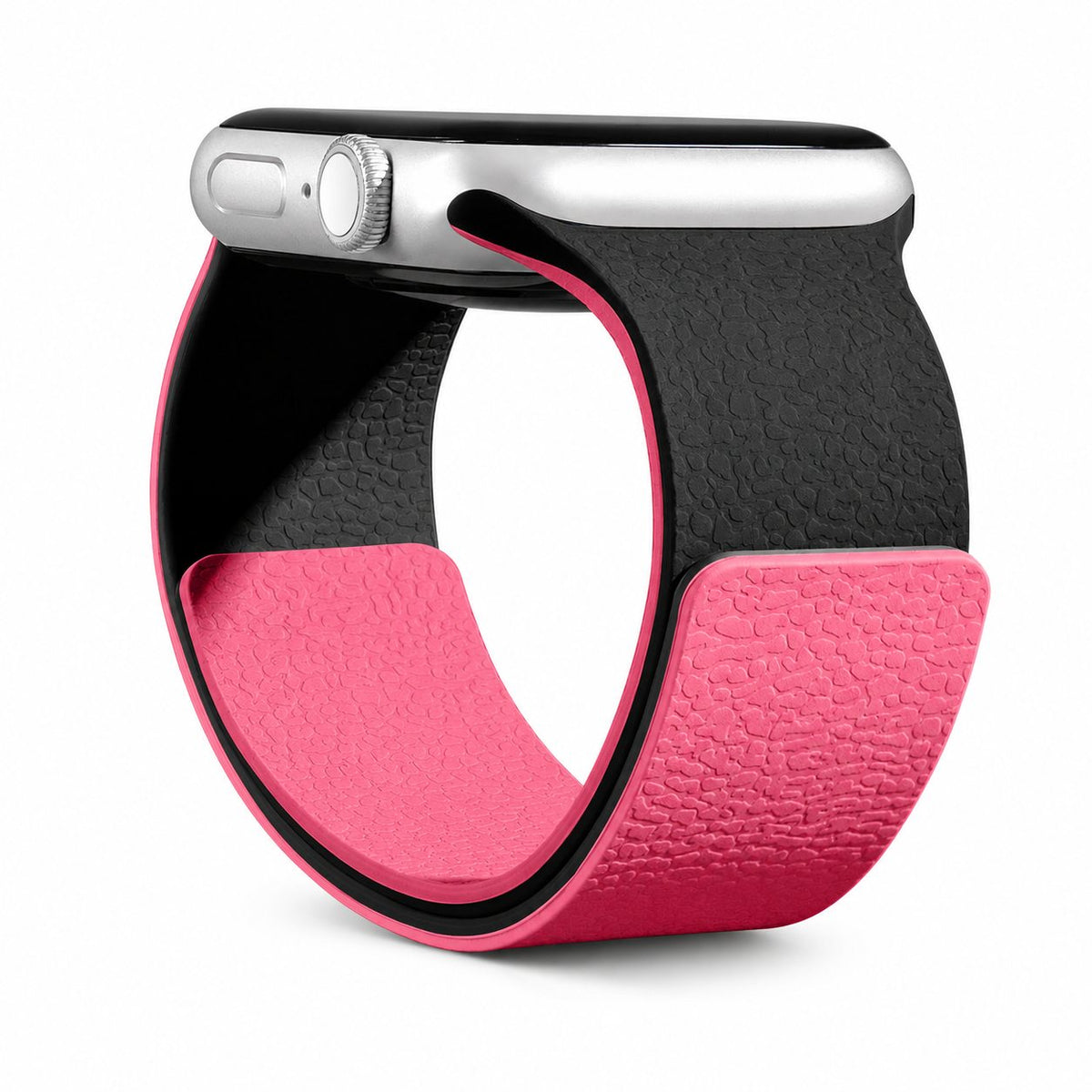 iBandGear Colorblock Lychee Texture Magnetic Silicone Band for Apple Watch - Hot Pink-Black