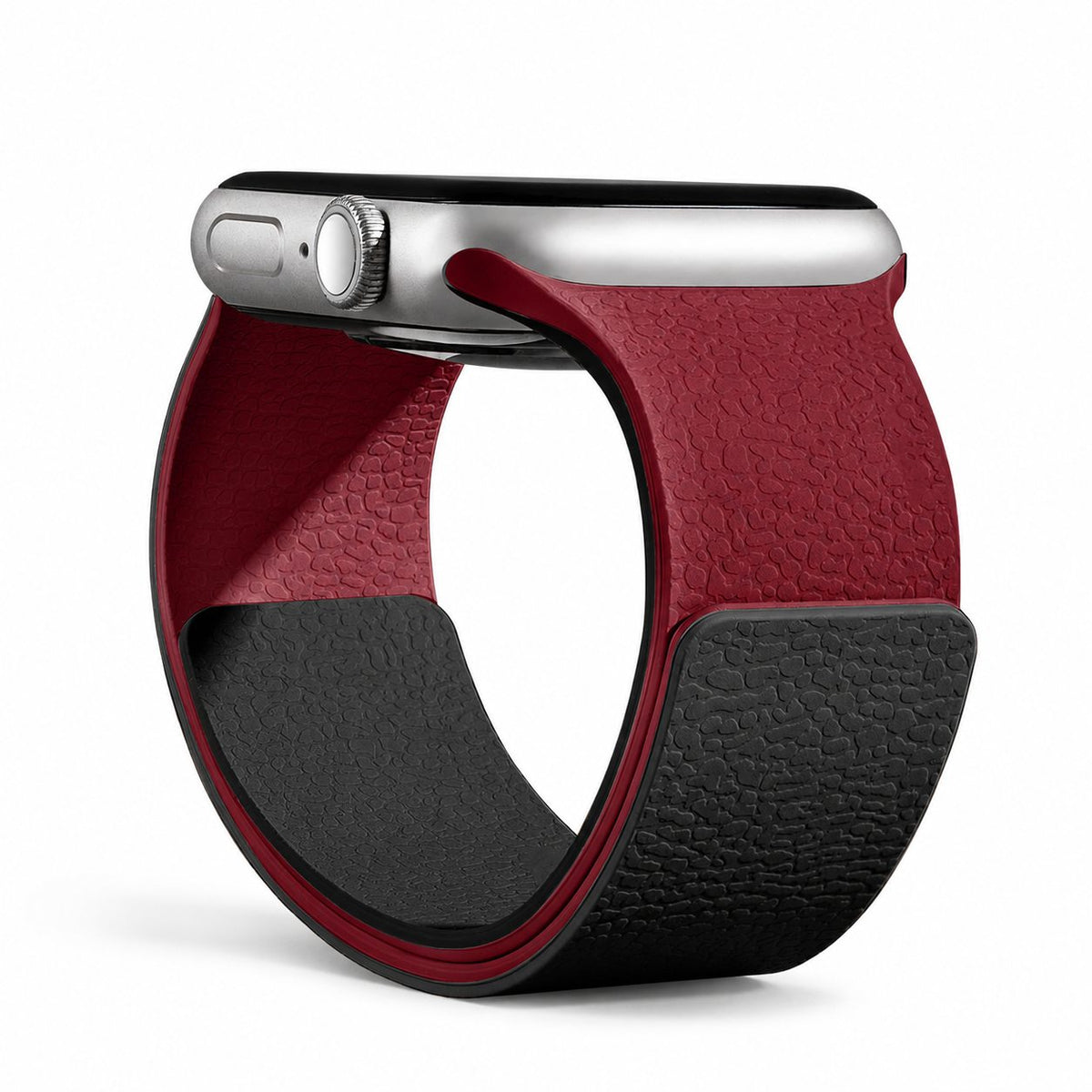iBandGear Colorblock Lychee Texture Magnetic Silicone Band for Apple Watch - Wine Red-Black