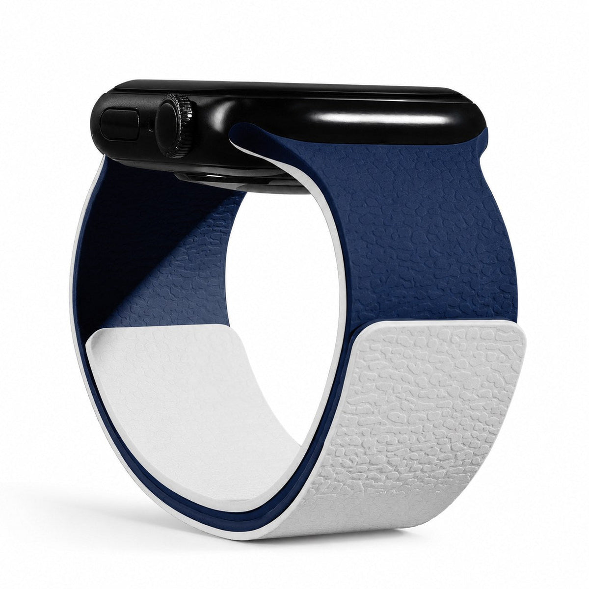 iBandGear Colorblock Lychee Texture Magnetic Silicone Band for Apple Watch - White-Blue