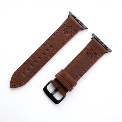 iBandGear Compass Embossed Leather Band for Apple Watch - Dark Brown