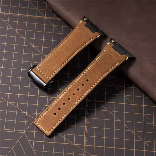 iBandGear Crazy Horse Leather Band for Apple Watch Classic Vintage Look - Black - Brown