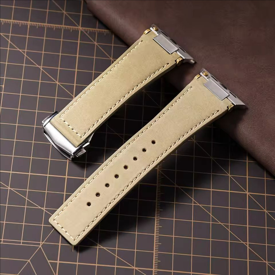 iBandGear Crazy Horse Leather Band for Apple Watch Classic Vintage Look - Silver - Light Green
