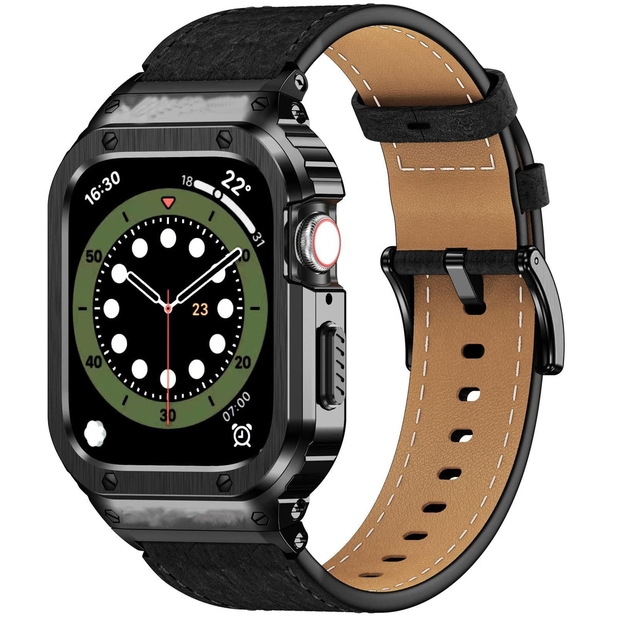 iBandGear Crazy Horse Leather Integrated Case Band for Apple Watch - Black Case - Black Band