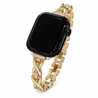 iBandGear Crisscross Rhinestone Metal Bracelet Band for Apple Watch - Gold