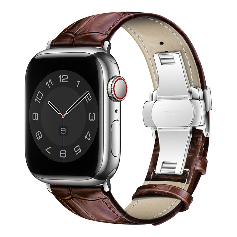 iBandGear Croc-Embossed Leather Band for Apple Watch - Brown - Silver