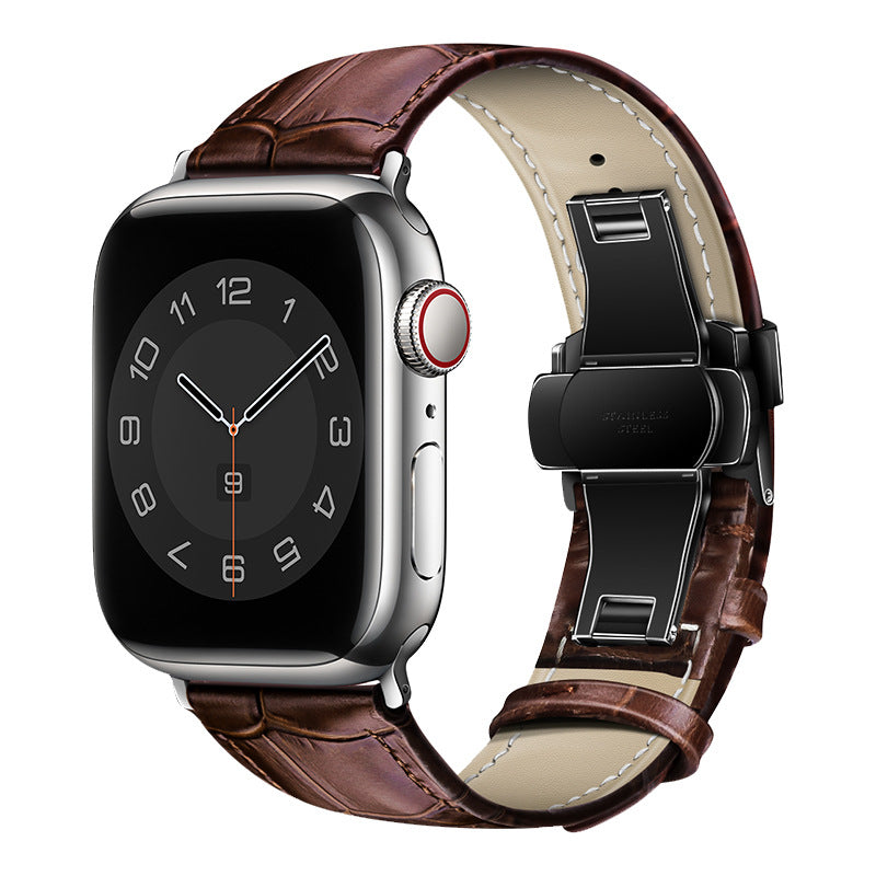 iBandGear Croc-Embossed Leather Band for Apple Watch - Brown - Black