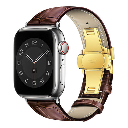 iBandGear Croc-Embossed Leather Band for Apple Watch - Brown - Gold