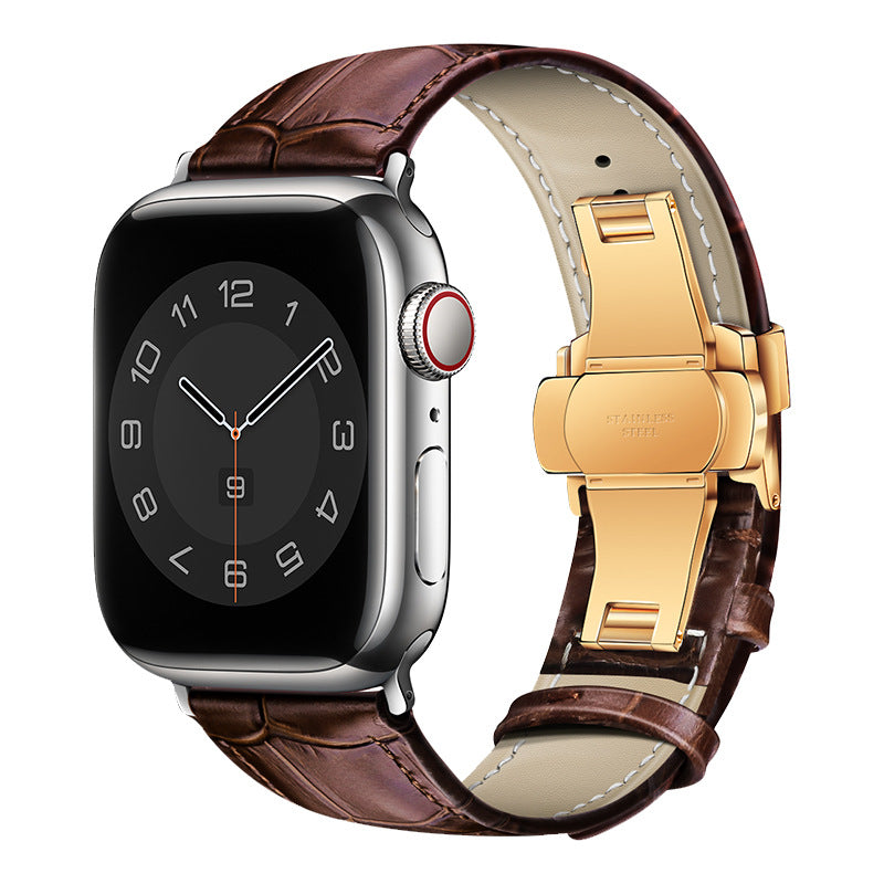 iBandGear Croc-Embossed Leather Band for Apple Watch - Brown - Rose Gold