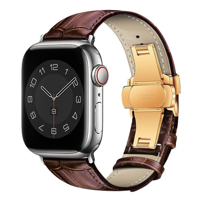 iBandGear Croc-Embossed Leather Band for Apple Watch - Brown - Rose Gold