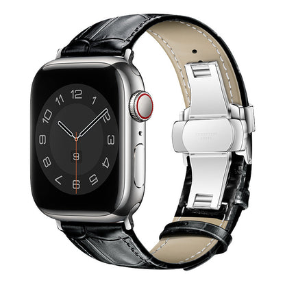 iBandGear Croc-Embossed Leather Band for Apple Watch - Black - Silver