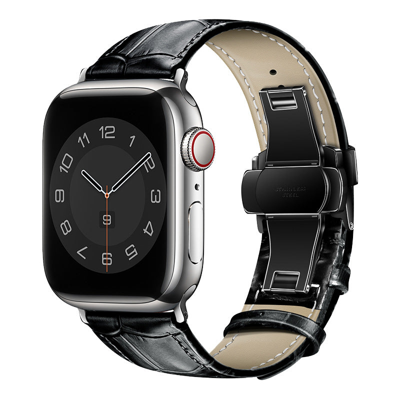 iBandGear Croc-Embossed Leather Band for Apple Watch - Black - Black