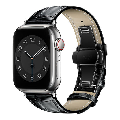 iBandGear Croc-Embossed Leather Band for Apple Watch - Black - Black