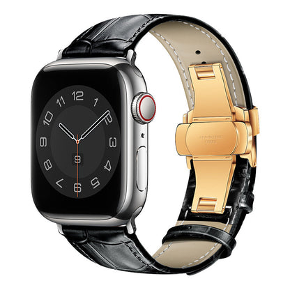 iBandGear Croc-Embossed Leather Band for Apple Watch - Black - Rose Gold
