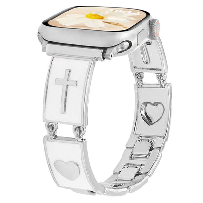 iBandGear Cross Heart Metal Bracelet Band for Apple Watch - Silver-White