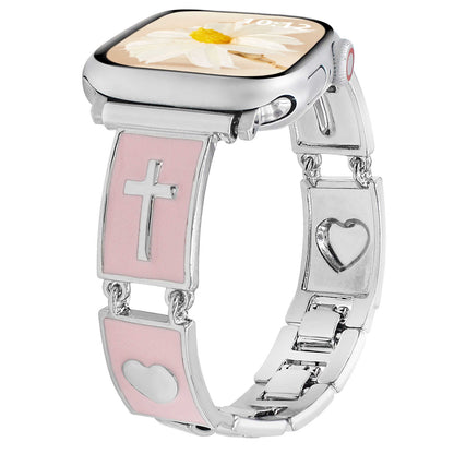 iBandGear Cross Heart Metal Bracelet Band for Apple Watch - Silver-Pink