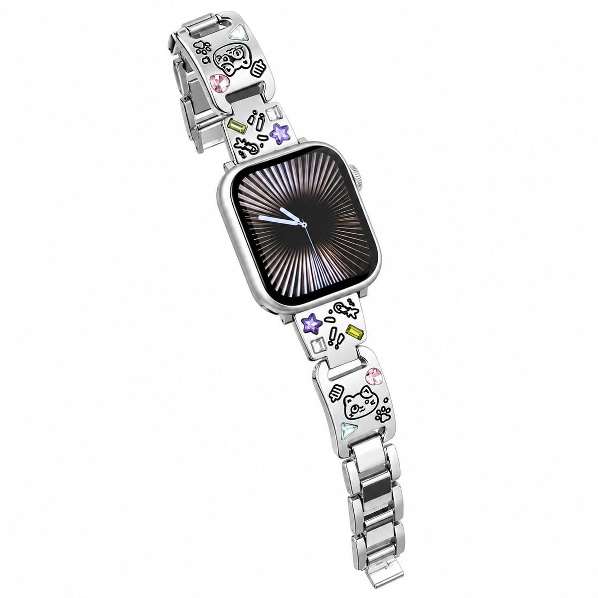 iBandGear Crystal Cat Charm Metal Band for Apple Watch - Silver
