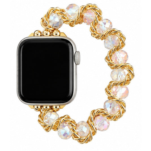 iBandGear Crystal Twist Stretch Bracelet Band for Apple Watch - Gold-White