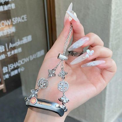 iBandGear Crystal Flower Charm Silver band with chain slider