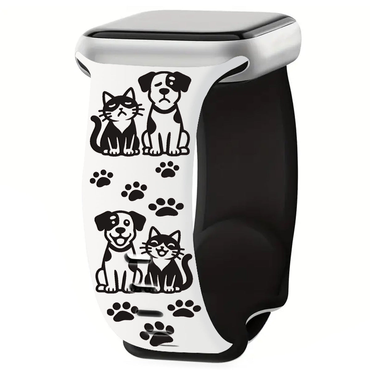 iBandGear Cute Cat and Dog Engraved Silicone Band for Apple Watch - White-Black