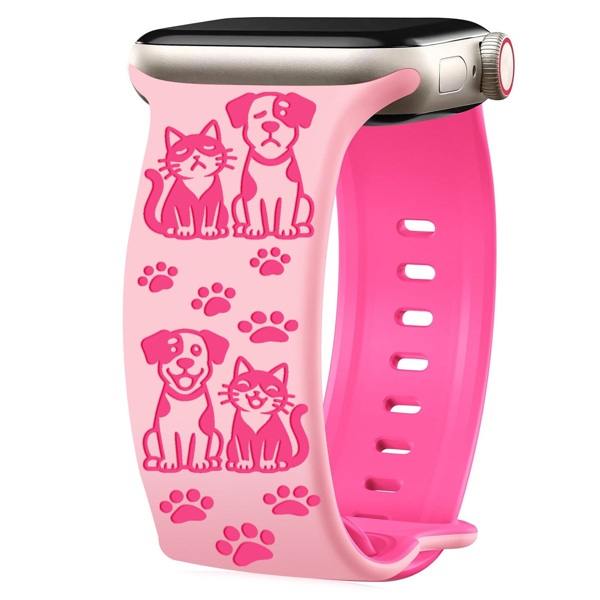 iBandGear Cute Cat and Dog Engraved Silicone Band for Apple Watch - Pink-Barbie Pink