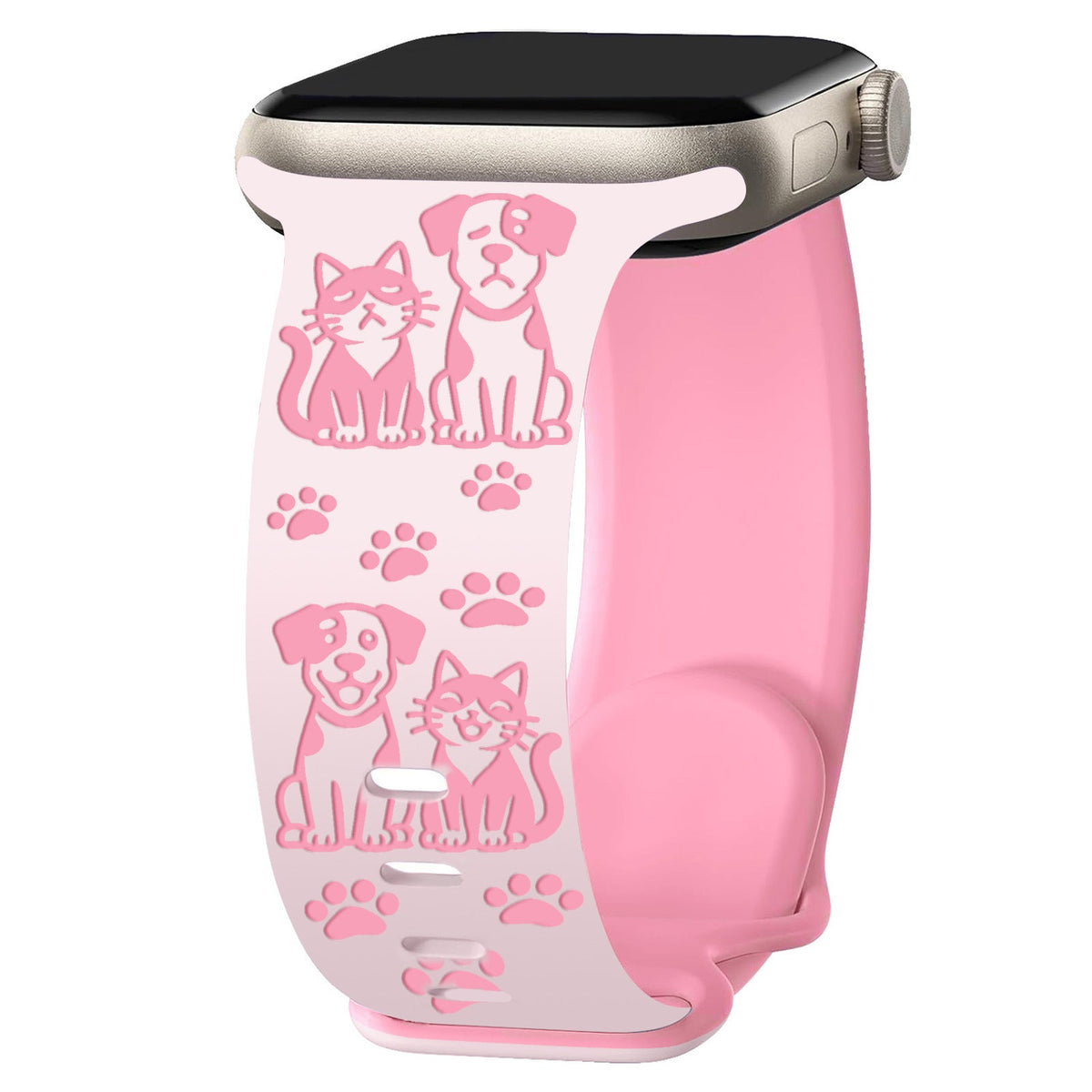 iBandGear Cute Cat and Dog Engraved Silicone Band for Apple Watch - Pink-Hot Pink