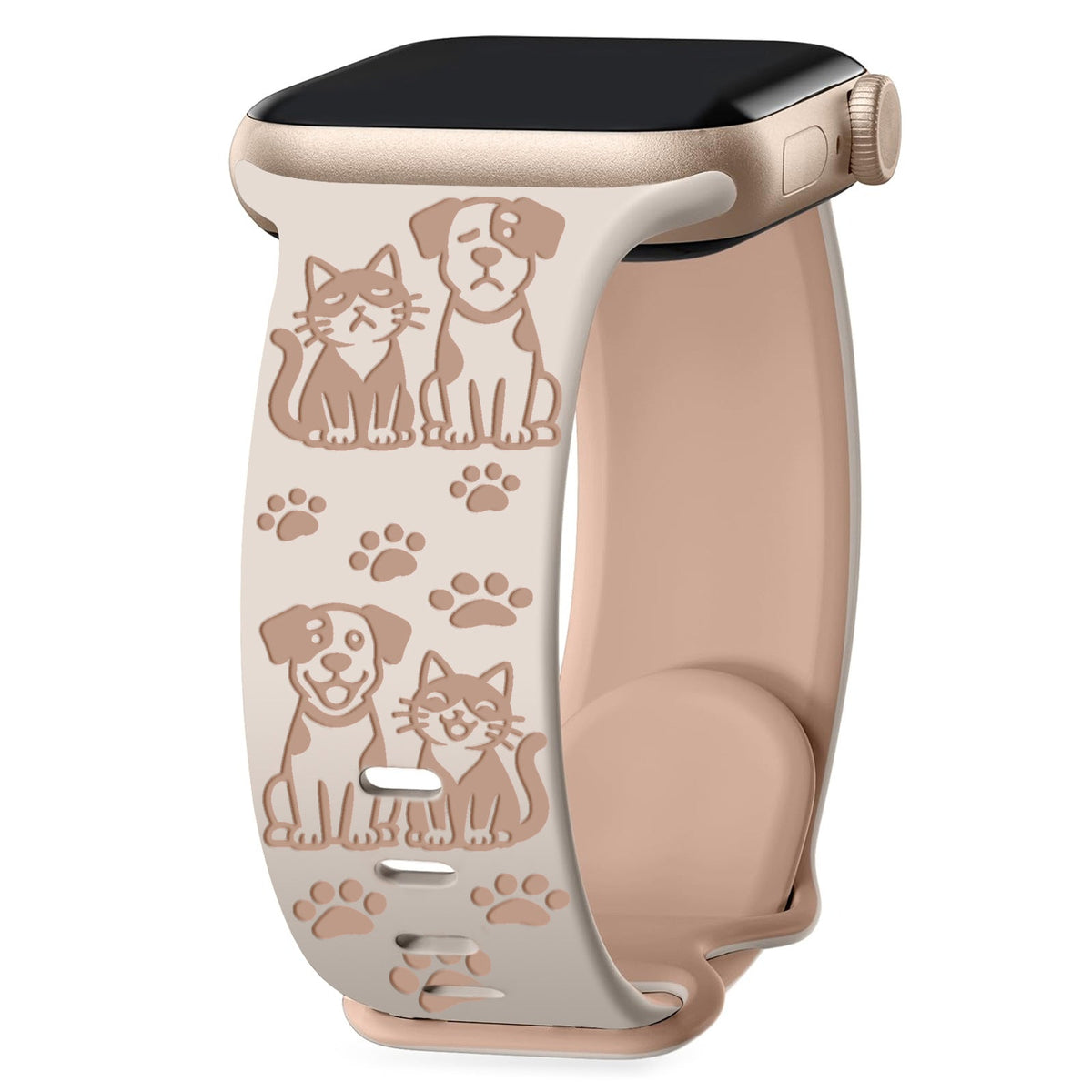 iBandGear Cute Cat and Dog Engraved Silicone Band for Apple Watch - Starlight-Milk Tea
