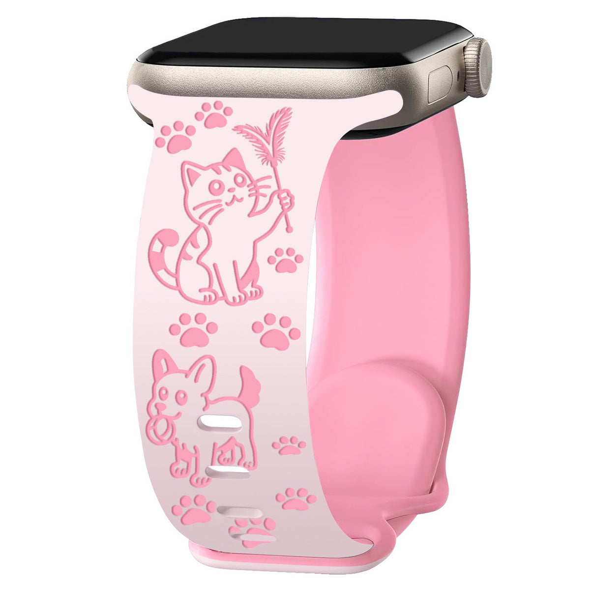 iBandGear Cute Cat & Dog Engraved Silicone Band for Apple Watch - Pink-Hot Pink