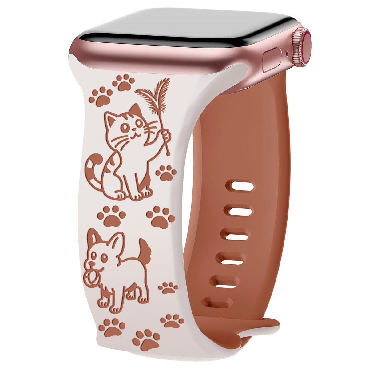 iBandGear Cute Cat & Dog Engraved Silicone Band for Apple Watch - Starlight-Brown