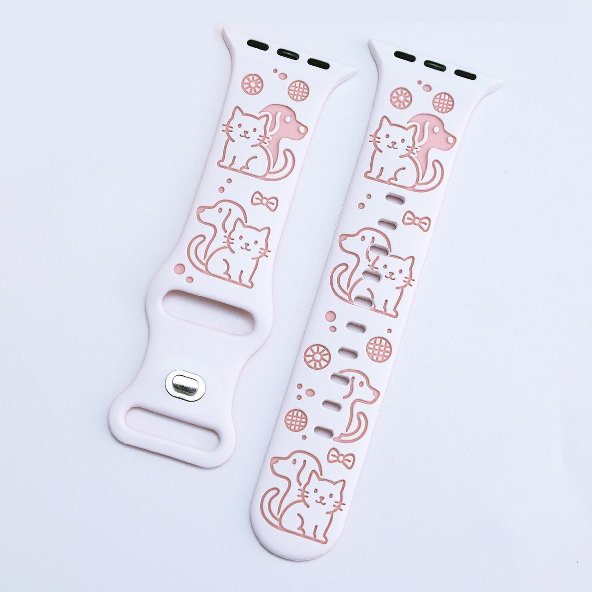 iBandGear Cute Cat & Dog Engraved Silicone Band for Apple Watch - White-Pink