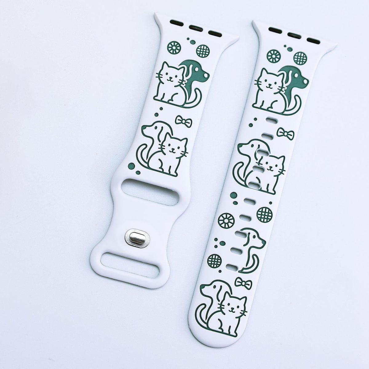 iBandGear Cute Cat & Dog Engraved Silicone Band for Apple Watch - White-Green