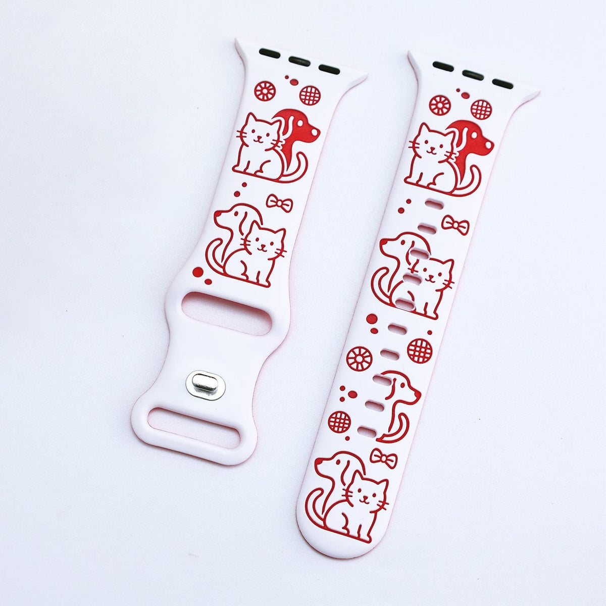 iBandGear Cute Cat & Dog Engraved Silicone Band for Apple Watch - White-Red
