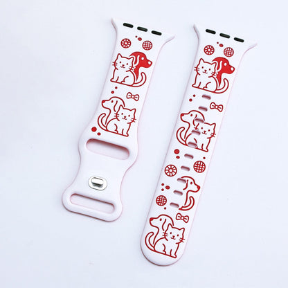 iBandGear Cute Cat & Dog Engraved Silicone Band for Apple Watch - White-Red