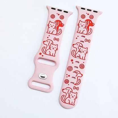 iBandGear Cute Cat & Dog Engraved Silicone Band for Apple Watch - Pink-Red
