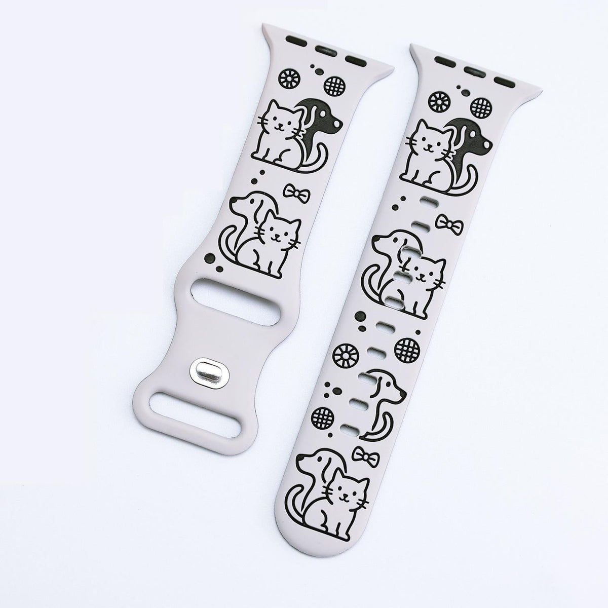 iBandGear Cute Cat & Dog Engraved Silicone Band for Apple Watch - Starlight-Black