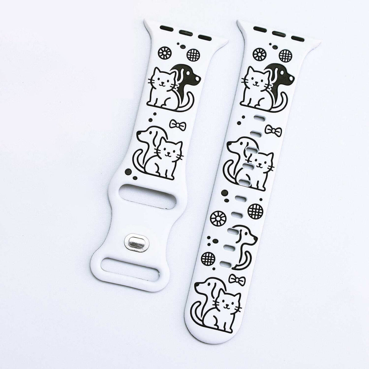 iBandGear Cute Cat & Dog Engraved Silicone Band for Apple Watch - White-Black