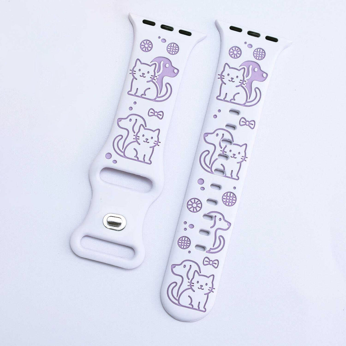 iBandGear Cute Cat & Dog Engraved Silicone Band for Apple Watch - White-Purple