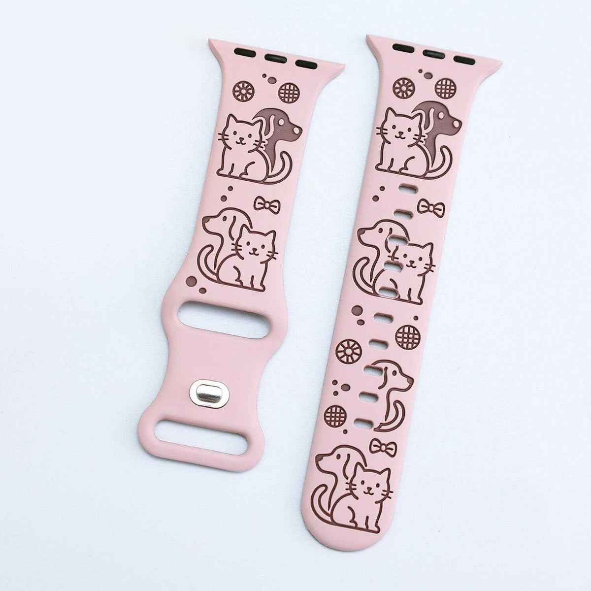 iBandGear Cute Cat & Dog Engraved Silicone Band for Apple Watch - Pink-Smoky Purple